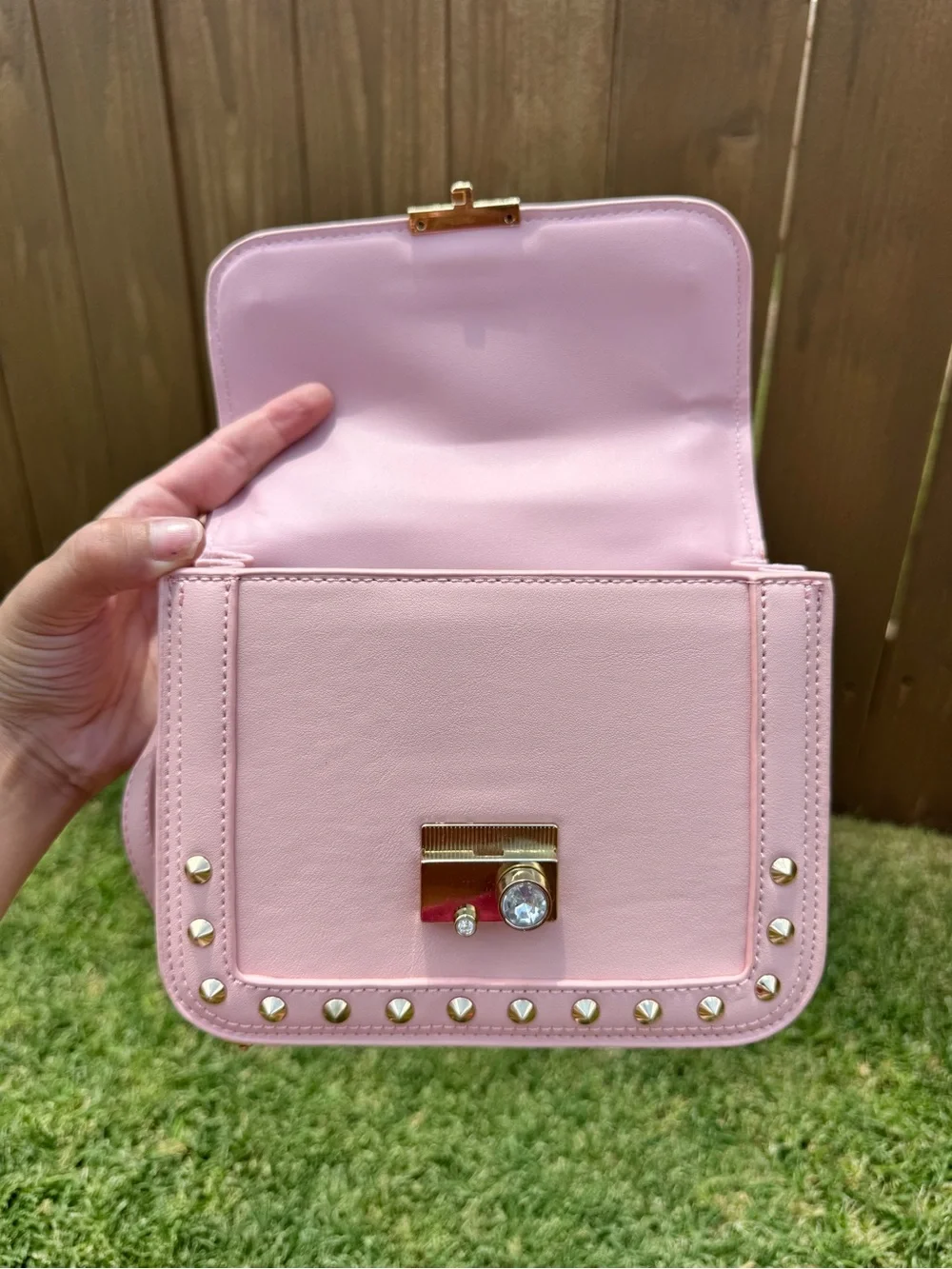 Pink Studded Crossbody Shoulder Bag